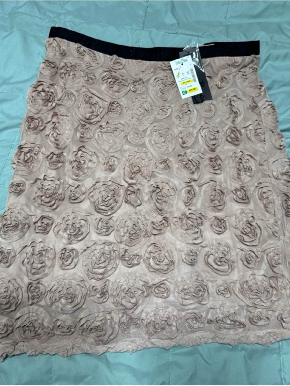 Katherine Barclay Taupe Rosette Midi Skirt with Black Waistband